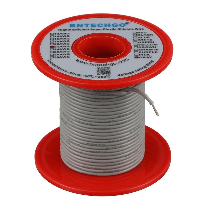 BNTECHGO 22 Gauge Silicone Wire Spool 100 ft Gray Flexible 22 AWG Stranded Tinned Copper Wire - Image 2